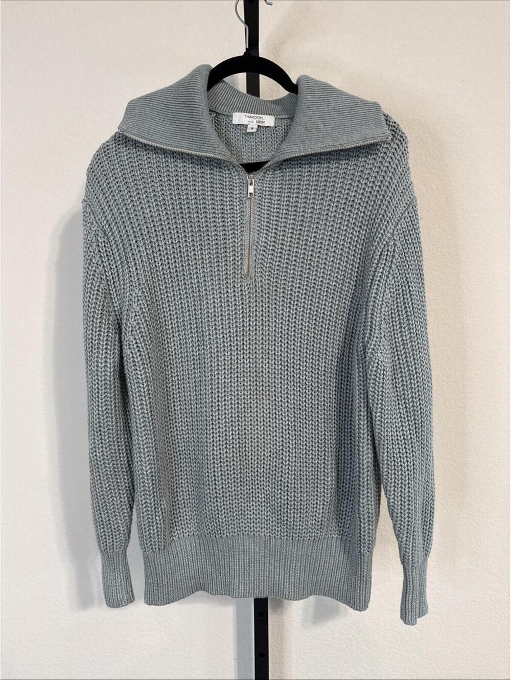 RTR Thakoon Ribbed Half Zip Oversized Chunky Knit Wool Sweater Quiet Luxury SM
